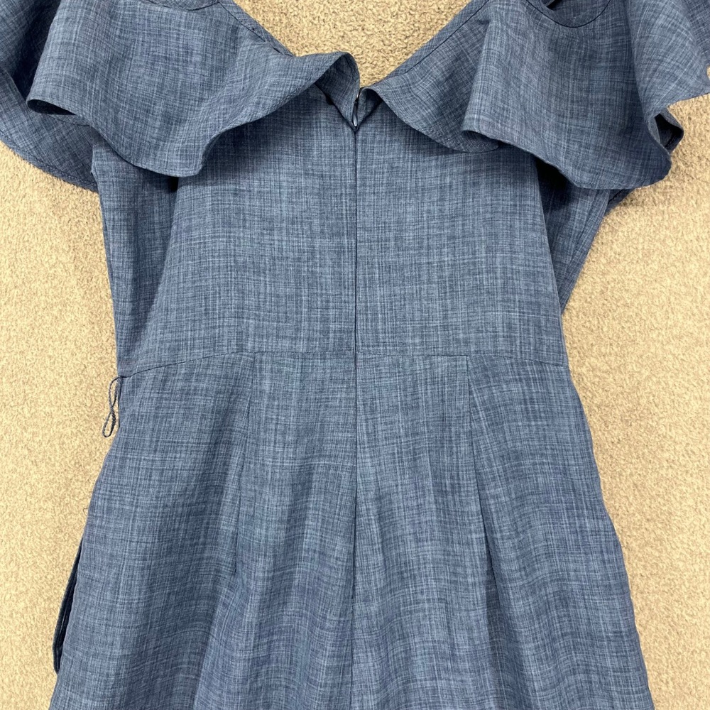 Lulus Ruffle Wide Leg Jumpsuit Women XS Blue crop Surplice Cold Shoulder Culotte - Picture 13 of 15
